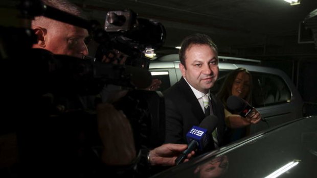 Eddie Hayson leaves NSW Racing headquarters after giving evidence at the More Joyous inquiry in May.
