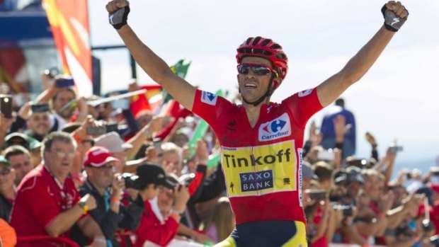 Alberto Contador celebrates as he wins stage 19.