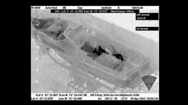 Thermal images released by Massachusetts State Police from the police operation that captured Boston bombing suspect Dzhokhar Tsarnaev, injured an hiding in a boat in the back garden of a Watertown home.