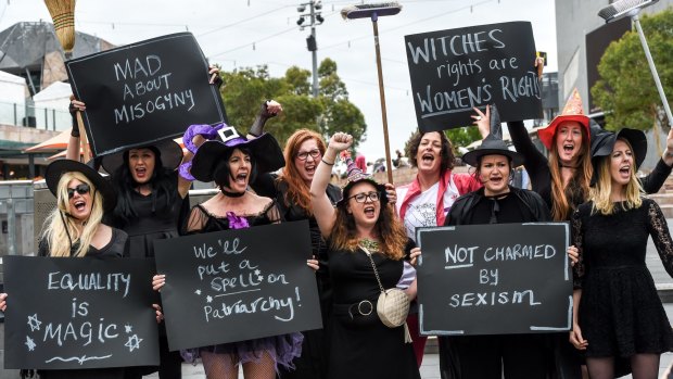 The 'witches' took their protest to Federation Square. 