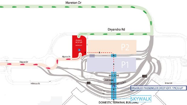 A map of the Brisbane Domestic Airport's new pick-up area, which angered passengers.