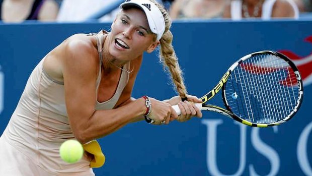Tangled: Caroline Wozniacki against Aliaksandra Sasnovich at the US Open.