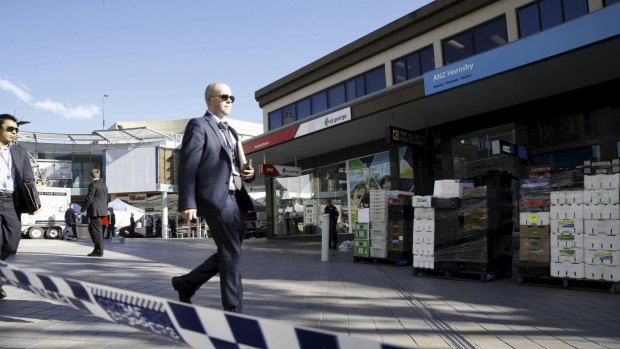 The crime scene at Westfield Hornsby where people were injured when officers opened fire on a man with a knife.