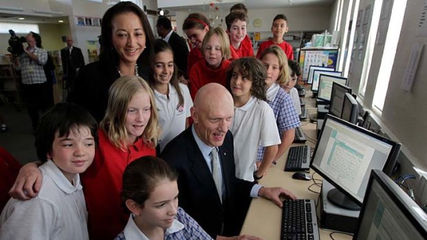 Peter Garrett and Canberra MP, Gai Brodtmann, meet students from Telopea Park School on the day the My School 2.0 website was officially launched.