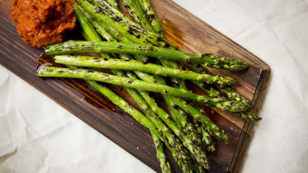 Grilled Asparagus with Romesco Sauce.