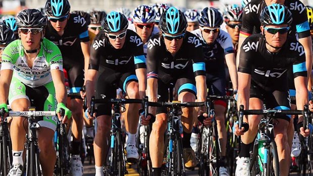 SKY Procycling riders Chris Froome and Bradley Wiggins ride in the peloton during stage one of the 2013 Tour of Oman.