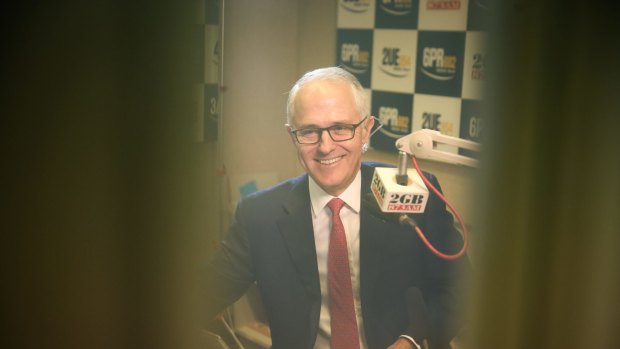 Prime Minister Malcolm Turnbull during a radio interview. Photo: Alex Ellinghausen