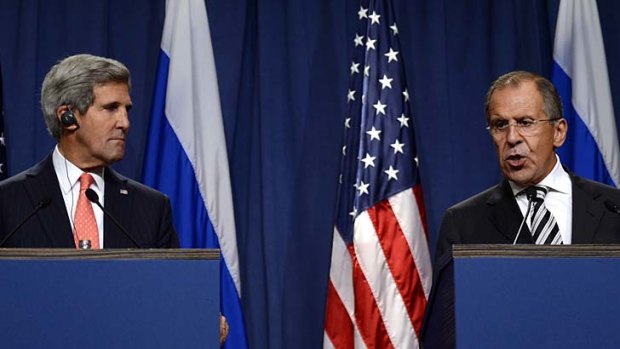 Eye-to-eye: US Secretary of State John Kerry holds a joint press conference with Russian Foreign Minister Sergey Lavrov.