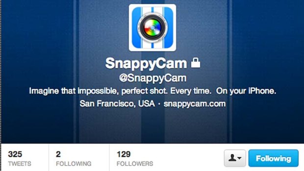The locked SnappyCam Twitter account.