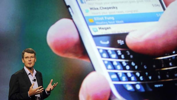 RIM CEO Thorsten Heins speaks at the BlackBerry World event in Orlando, Florida in May.