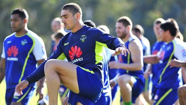 Tom Learoyd-Lahrs at Raiders training on Wednesday.