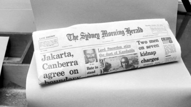 A copy of the Sydney Morning Herald on 10 October 1972.