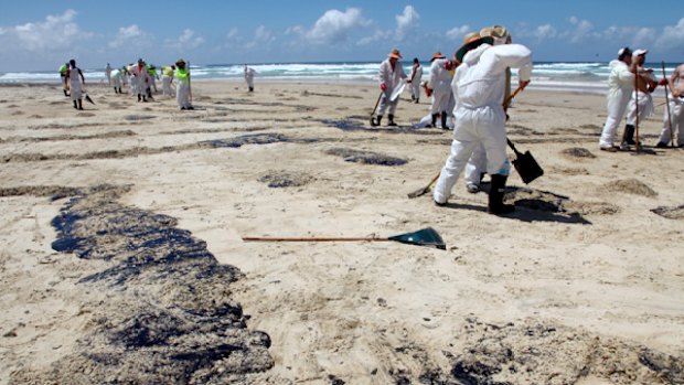 Work begins on cleaning up the beaches on the eastern side of Moreton Island.