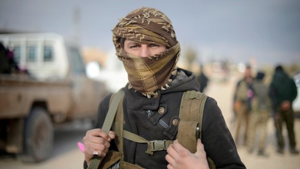 A FSA fighter during the 171th day of the "Operation Euphrates Shield" in Aleppo on Thursday.