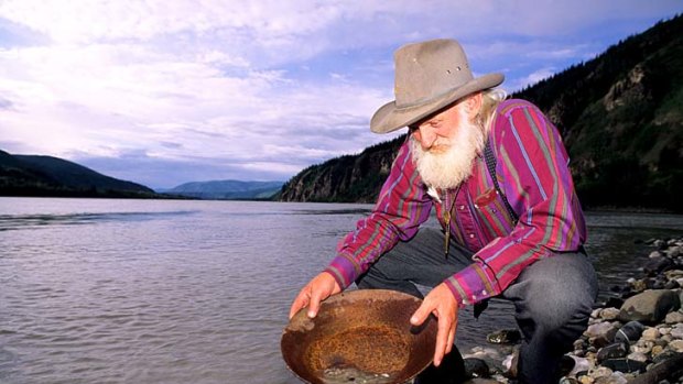 Wild west scenes ... gold panning on the Yukon River.