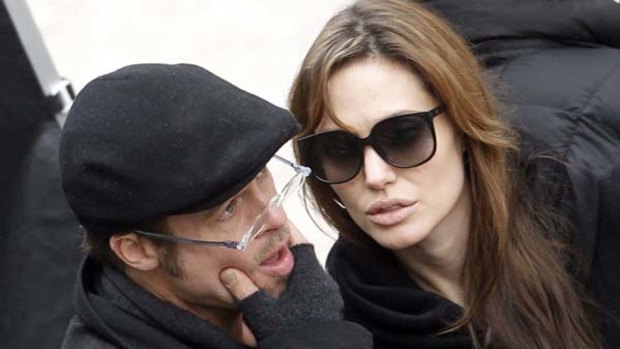 Brad Pitt and Angelina Jolie on the set of Jolie's yet untitled directorial debut in Budapest.