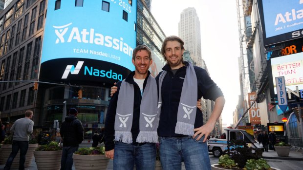 Atlassian co-founders Scott Farquhar (left) and Mike Cannon-Brookes are taking a long term view to Atlassian's growth after listing on the Nasdaq last year.