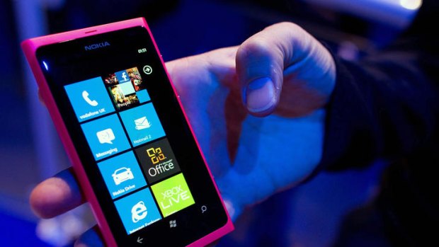 A Nokia Lumia 800 smartphone running Windows Phone software.