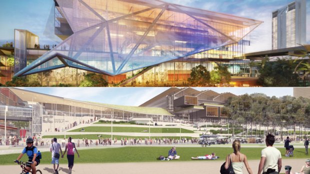 Exhibition Centre: the Multiplex proposal, top, and the Lend Lease proposal, below.