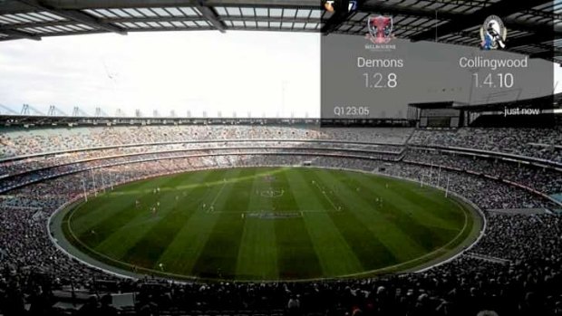 Ahead of the game: a mock-up of the game score overlaid onto view of MCG in the Telstra AFL app for Google Glass.