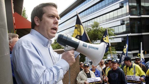 AWU boss Paul Howes at a steel industry union protest in Wollongong.