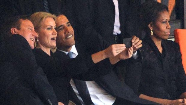 Getting in on the act: Barack Obama's selfie at Nelson Mandela's memorial service in Johannesburg.