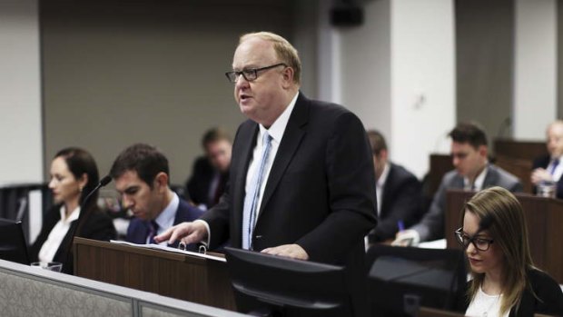 ICAC Council assisting, Geoffrey Watson, SC,  during the opening address for the investigation into Australian Water Holdings and the conduct of several ministers.