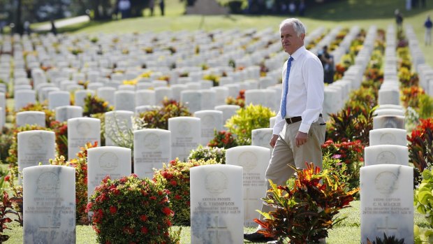 Prime Minister Malcolm Turnbull during a visit to the Bomana War Cemetery during his three day visit to Papua New Guinea.