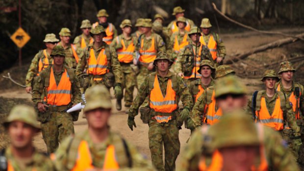 Members of the Army's Victorian Search Task Group were called in to help inspect properties for bodies in Flowerdale.