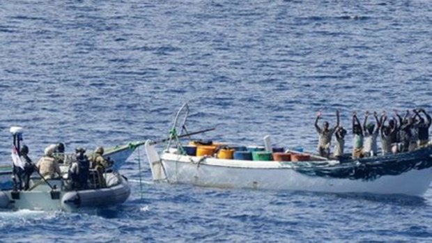 HMAS Melbourne's crew approaches the suspected pirates.