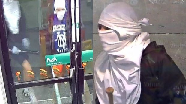 The men are caught on camera outside a 7-Eleven in Upwey.