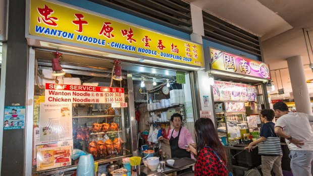 Food court in the Tiong Bahru district of Singapore where exotic Asian dishes can be found.