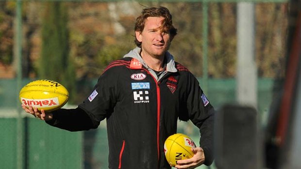 In his element: Essendon coach James Hird during closed training at Windy Hill.