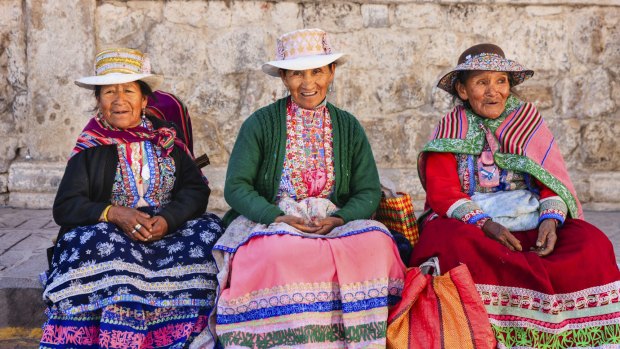 Peruvian women in national clothing. 