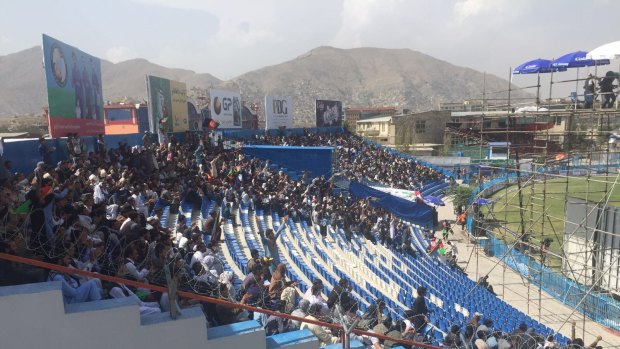 The explosion was detonated behind the stand pictured at the Alokozay Kabul International Stadium.