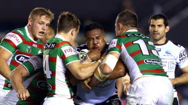 Siosaia Vave can't find a way through the rigid Souths defence on Monday night.