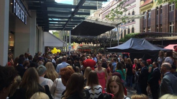 Shoppers gather for the Forever 21 Brisbane store opening in the Queen Street Mall.