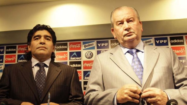 Deal or no deal? ... The controversial figures Diego Maradona, left, and Julio Grondona, who is president of the Argentine Football Association.
