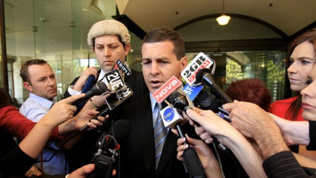 Cleared … Greg Bird walks free from court yesterday.