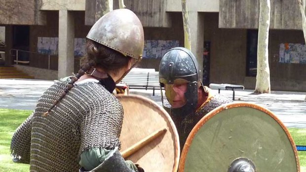 Life’s a battle  ...  Macquarie University Dark Ages Society members in training.
