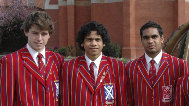 Nick Smith, Cyril Rioli and Nathan Djerrkura at Scotch College.
