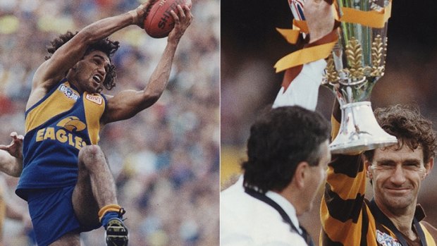 Chris Lewis marks for West Coast but it was Michael Tuck and Hawthorn who held aloft the premiership cup.