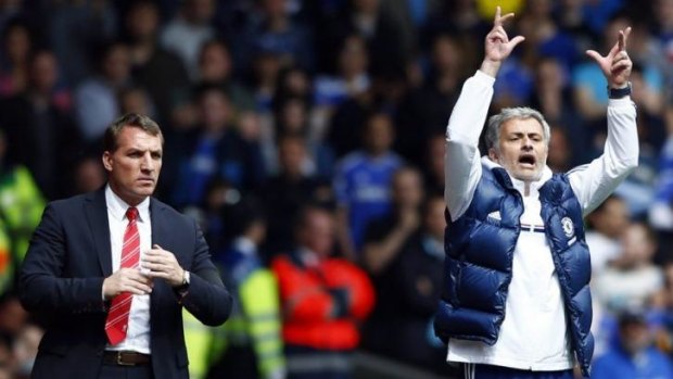 Master and apprentice: Chelsea manager Jose Mourinho and his former assistant, Liverpool boss Brendan Rodgers, did not shake hands after the match.