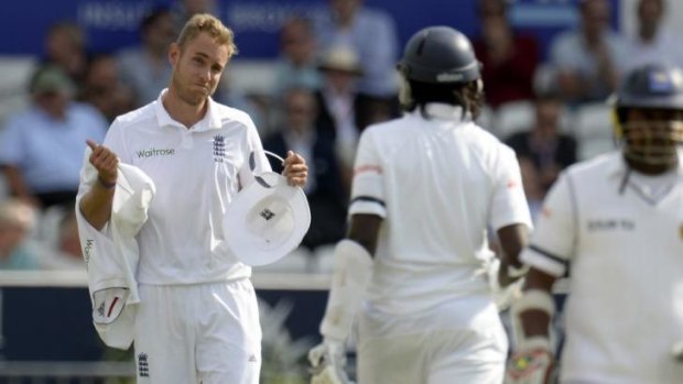 News to me: Chris Broad finds out he has taken a hat-trick.
