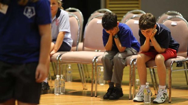 Deep in thought &#8230; contestants in the Premier's Spelling Bee finals at the ABC Studios in Ultimo.