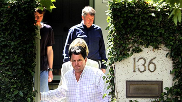 Robert Rockefeller walks towards the media yesterday to deliver a family statement outside the East Malvern home of his late brother Herman.