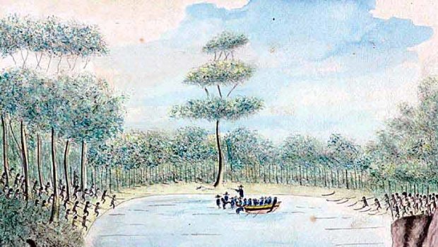 Bennelong’s kidnap, as represented in The Taking of Colbee and Bennelong.