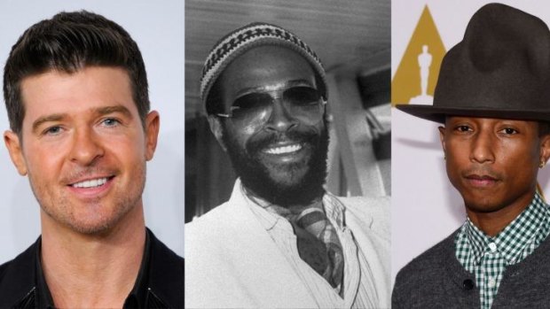 (From left) Robin Thicke, Marvin Gaye and Pharrell Williams.