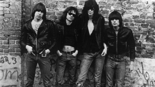 American punk rock group The Ramones. Left to right: Johnny Ramone (1948 - 2004) Tommy Ramone, Joey Ramone (1951 - 2001) and Dee Dee Ramone (1952 - 2002).