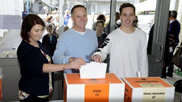 New Zealand Prime Minister John Key and his family vote.